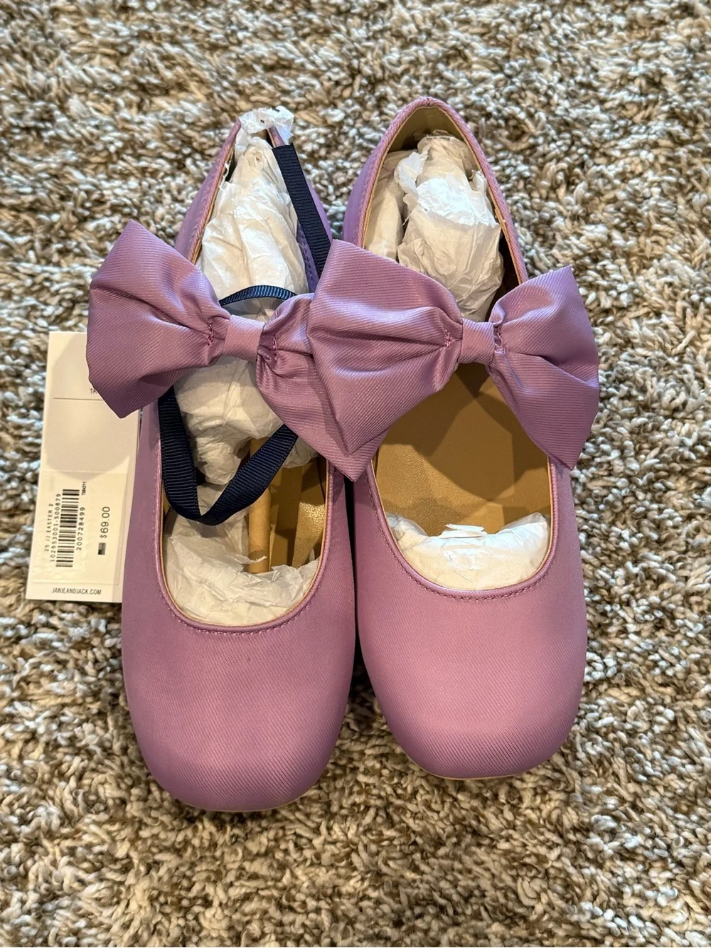 Janie and Jack Lilac Satin Bow Mary Jane Shoes